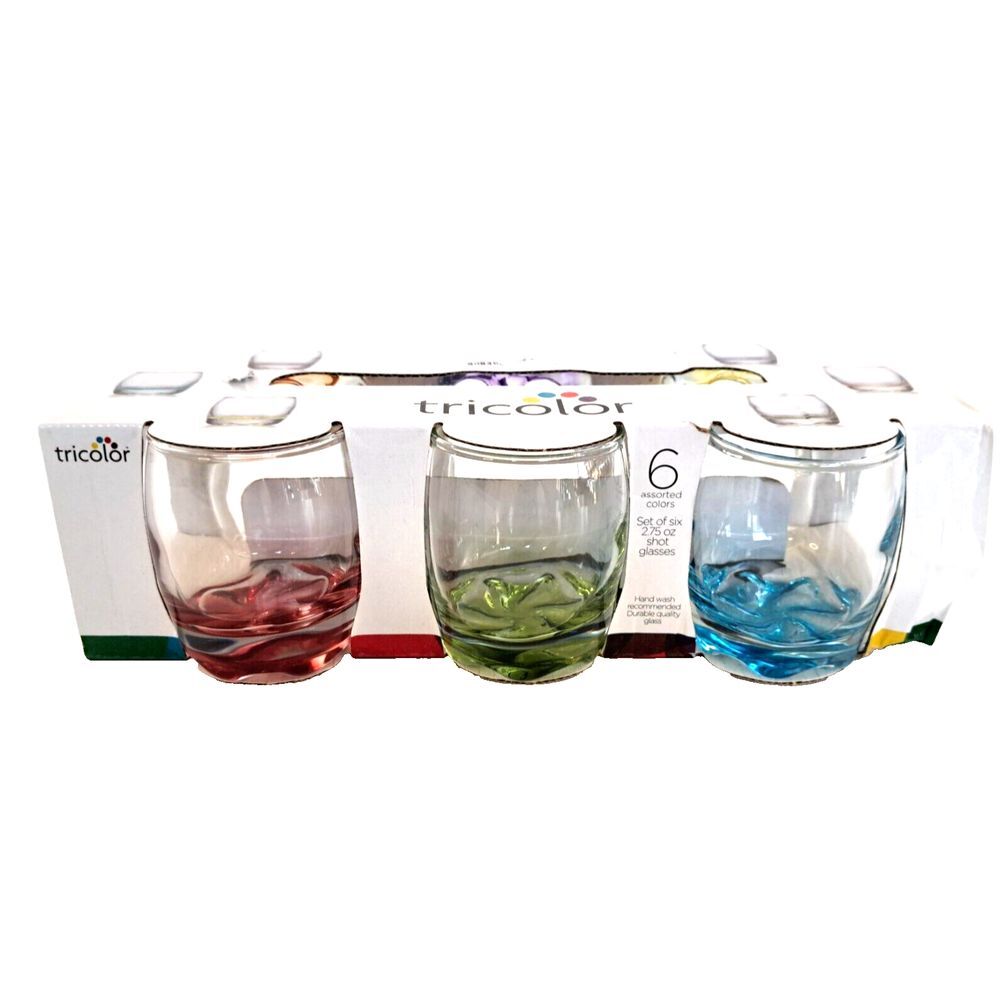 Shot Glasses Colorful Tricolor Set of 6 2.75 oz Home Essentials Barware Assorted
